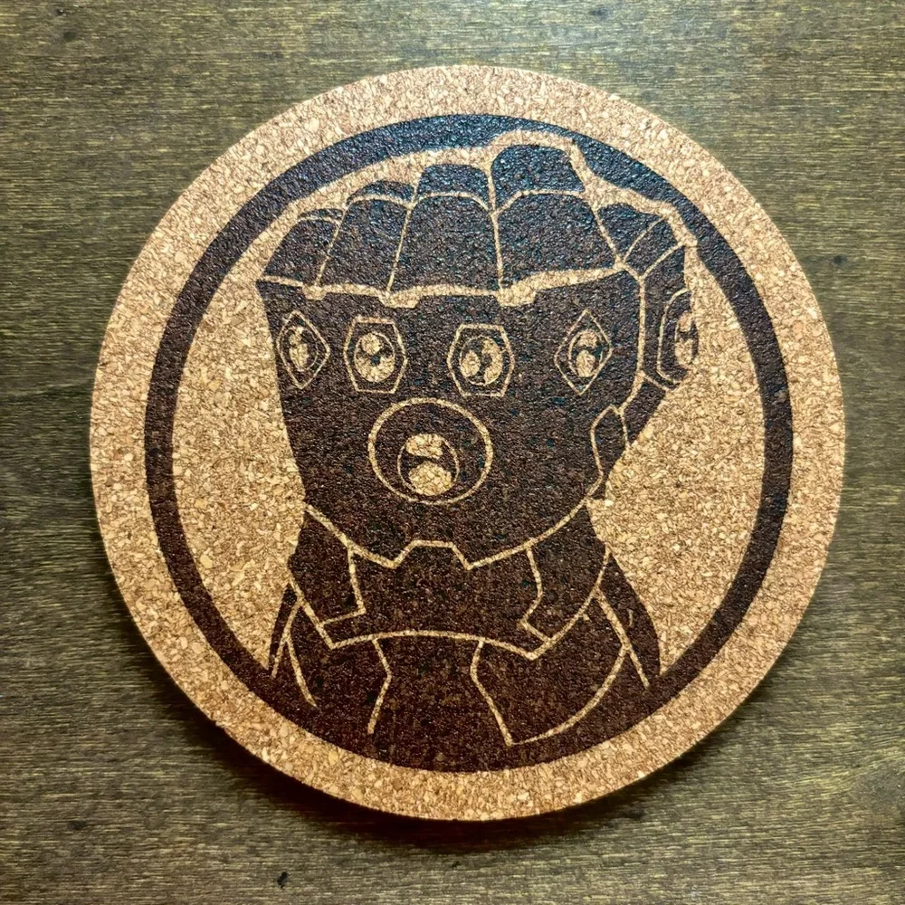 Thanos Infinity Gauntlet Laser Engraved Cork Coaster